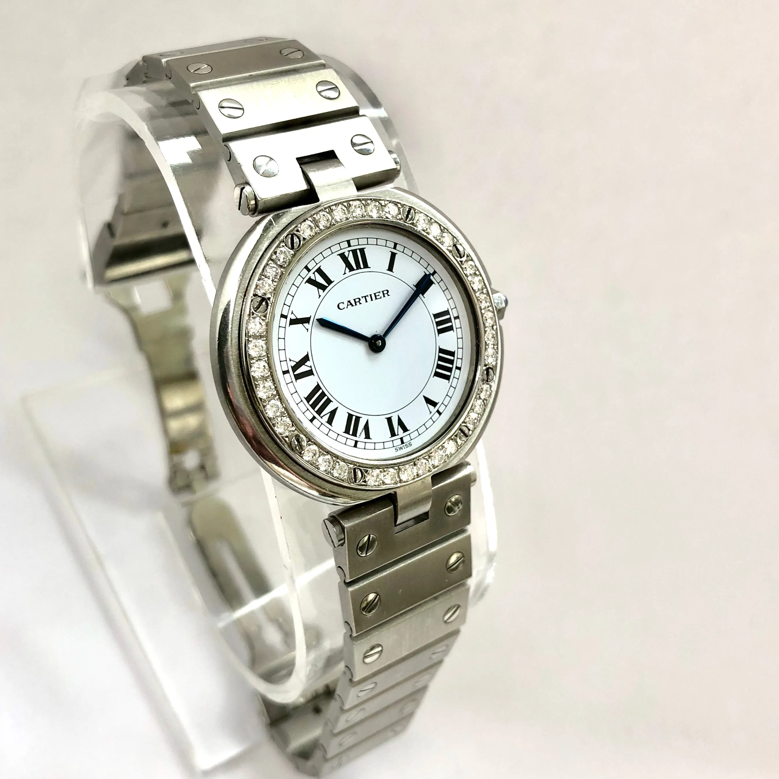 CARTIER SANTOS RONDE 32mm Quartz Steel 0.6TCW DIAMOND Watch