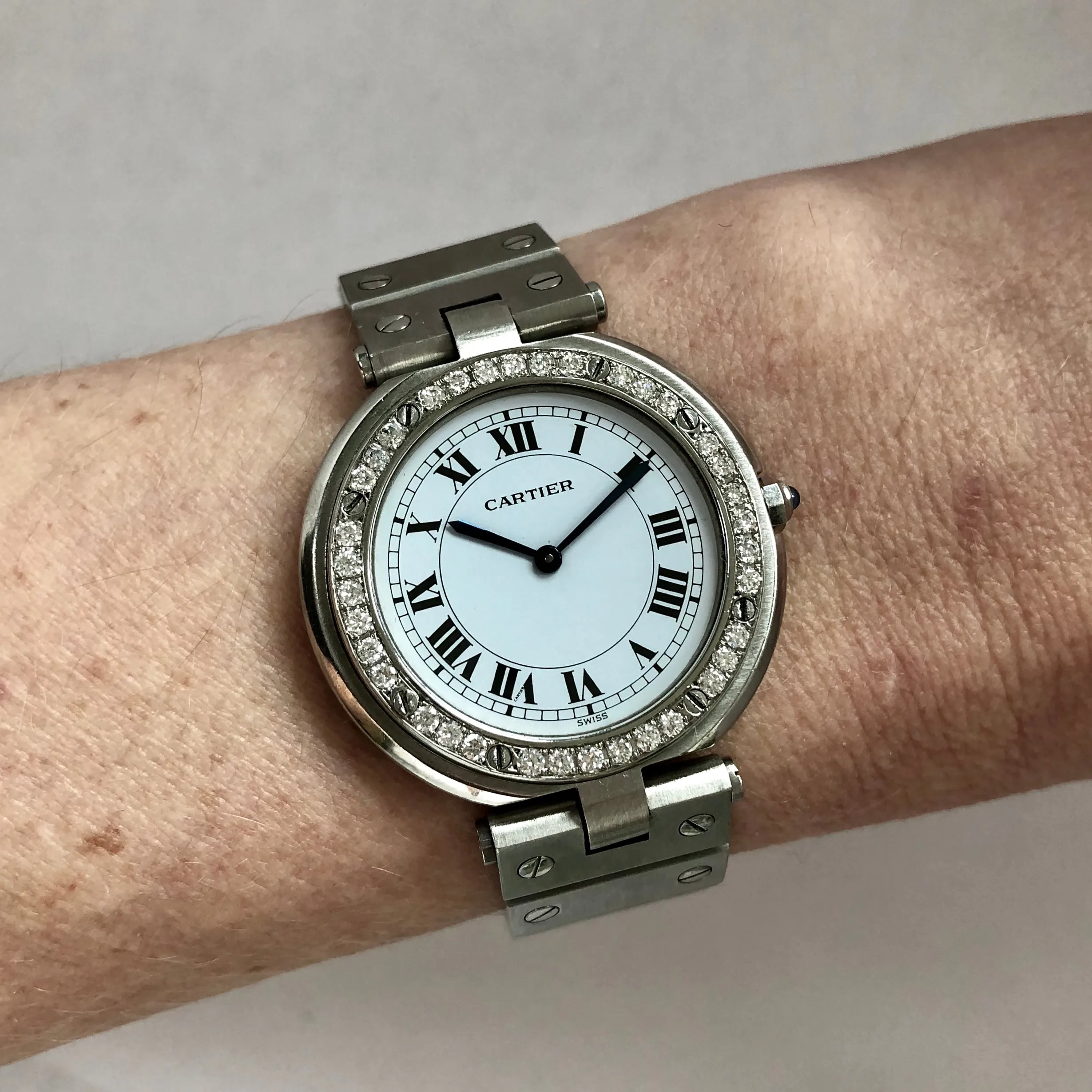 CARTIER SANTOS RONDE 32mm Quartz Steel 0.6TCW DIAMOND Watch