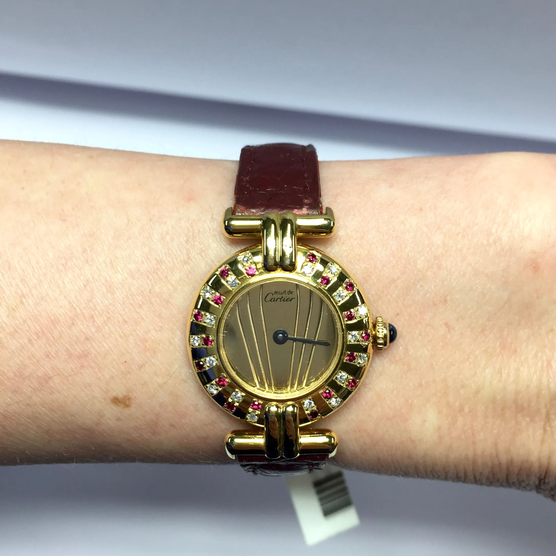 CARTIER Vermeil COLISEE Quartz 24mm GoldPlated DIAMONDS & RED RUBIES Watch