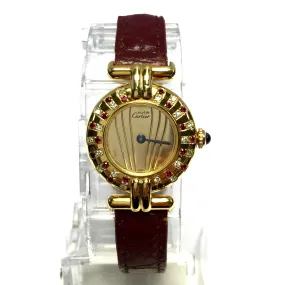 CARTIER Vermeil COLISEE Quartz 24mm GoldPlated DIAMONDS & RED RUBIES Watch