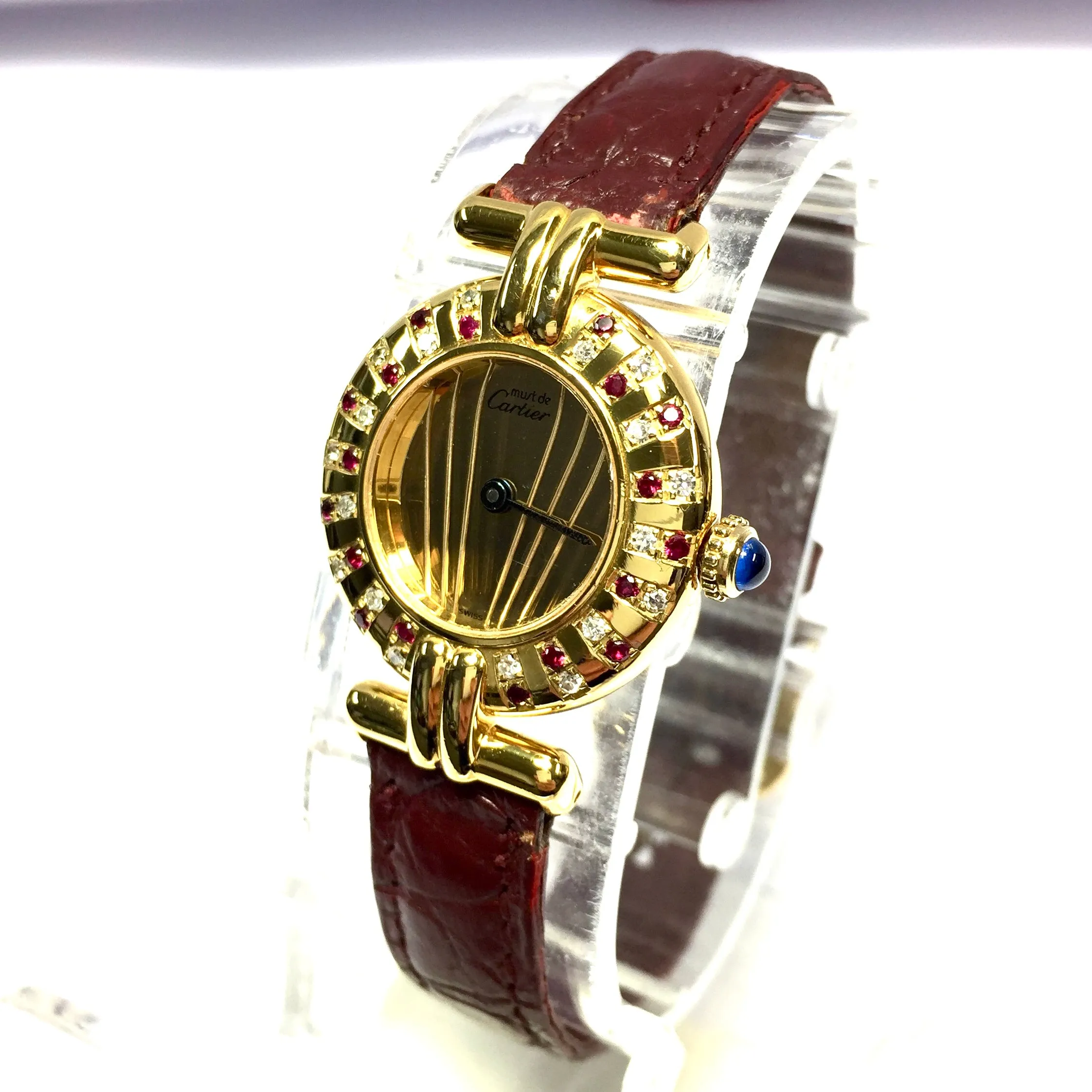 CARTIER Vermeil COLISEE Quartz 24mm GoldPlated DIAMONDS & RED RUBIES Watch