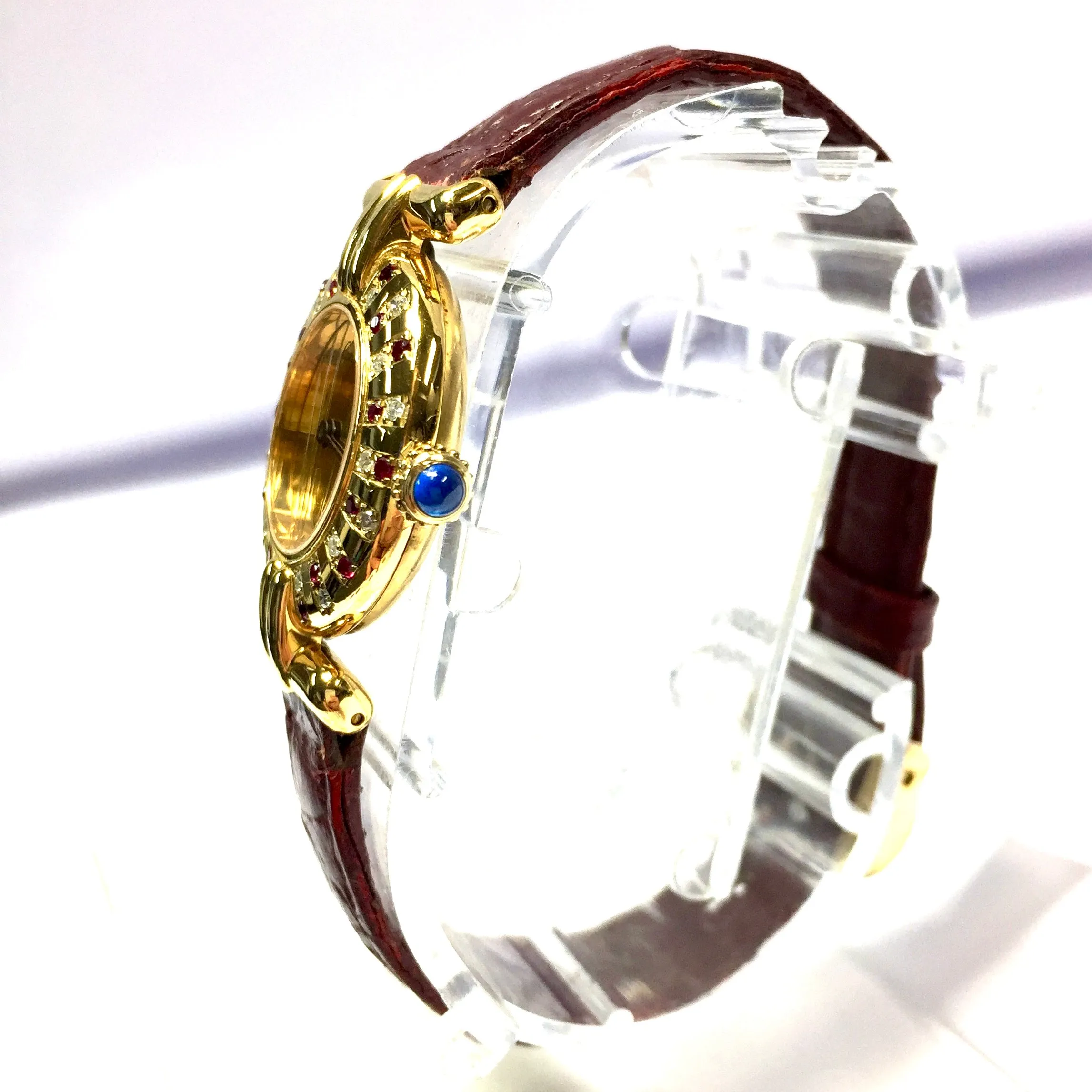 CARTIER Vermeil COLISEE Quartz 24mm GoldPlated DIAMONDS & RED RUBIES Watch