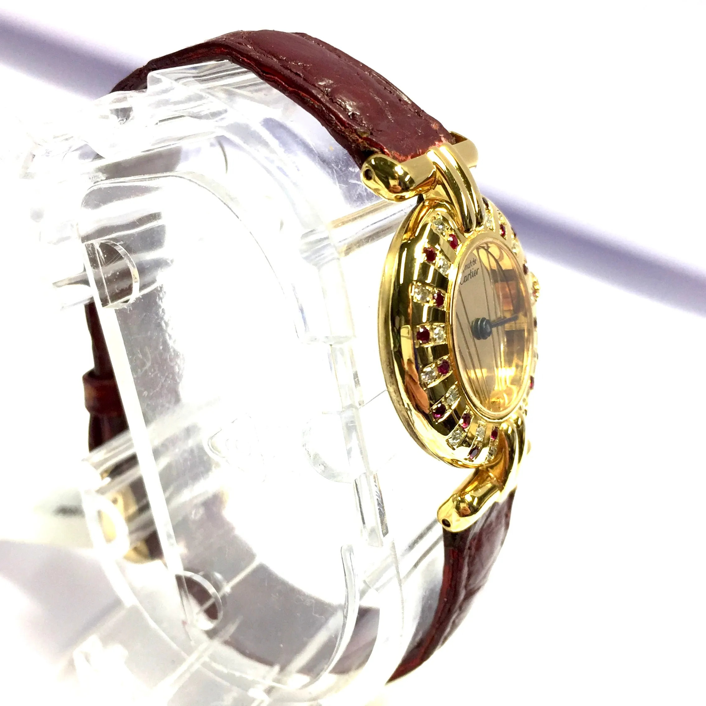 CARTIER Vermeil COLISEE Quartz 24mm GoldPlated DIAMONDS & RED RUBIES Watch