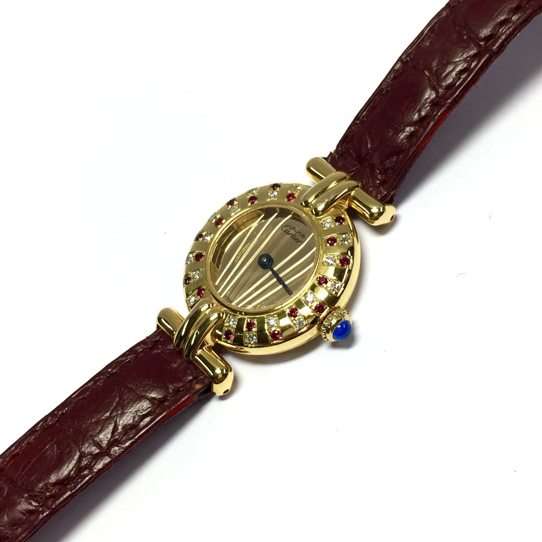 CARTIER Vermeil COLISEE Quartz 24mm GoldPlated DIAMONDS & RED RUBIES Watch