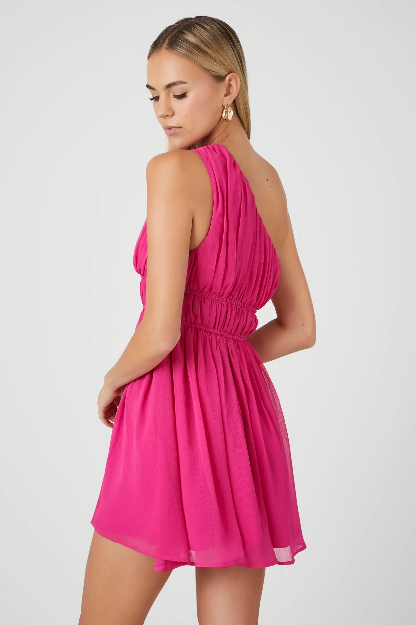 Chiffon One-Shoulder Mini Dress