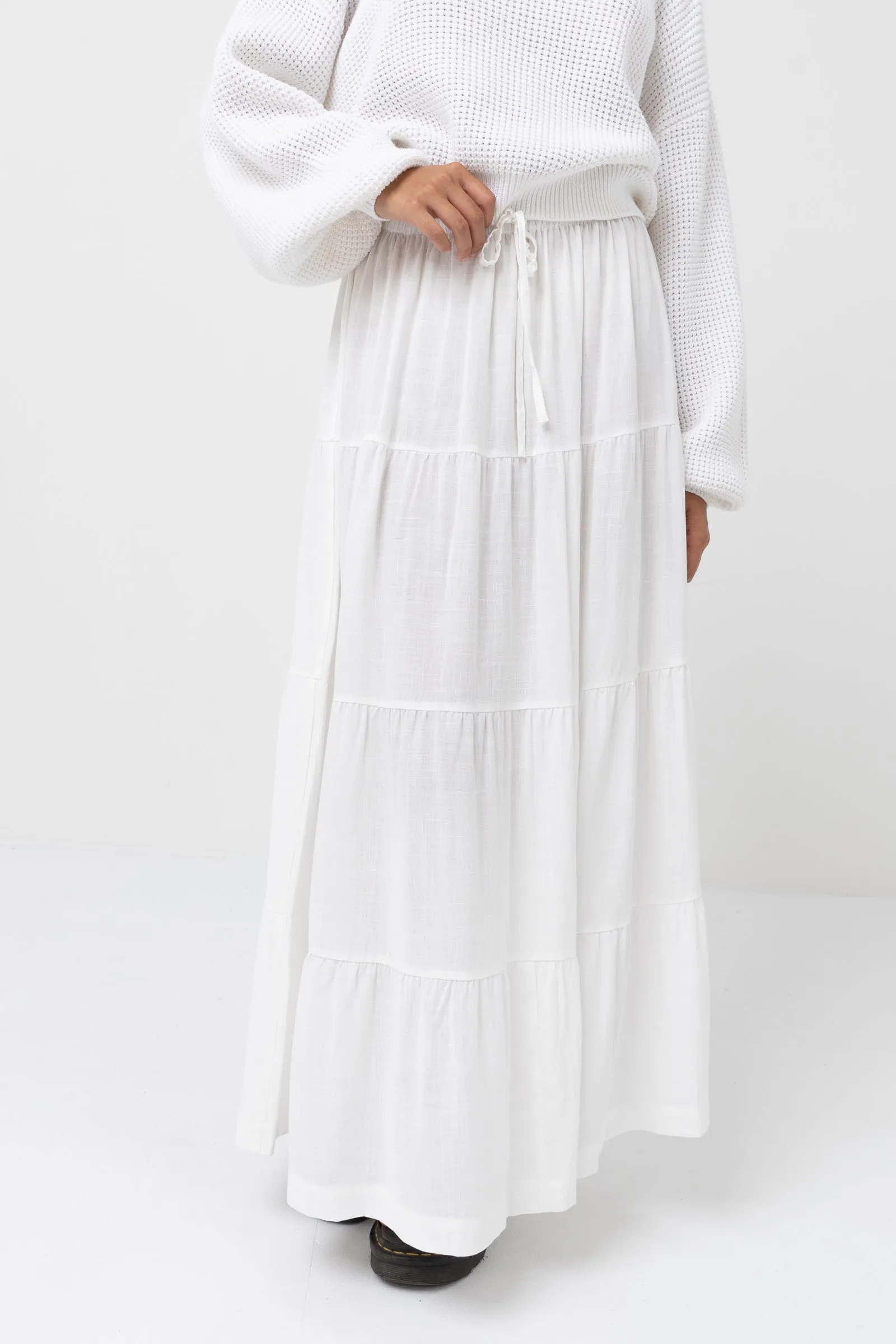 Classic Tiered Maxi Skirt White