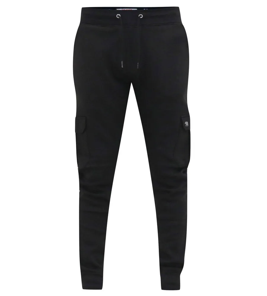 D555 Mens Black Joggers With  Cargo Pocket and Ribbed Cuffs (TILDEN 2)