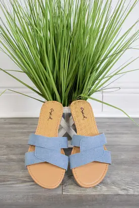 Denim Crisscross Slide On Sandal