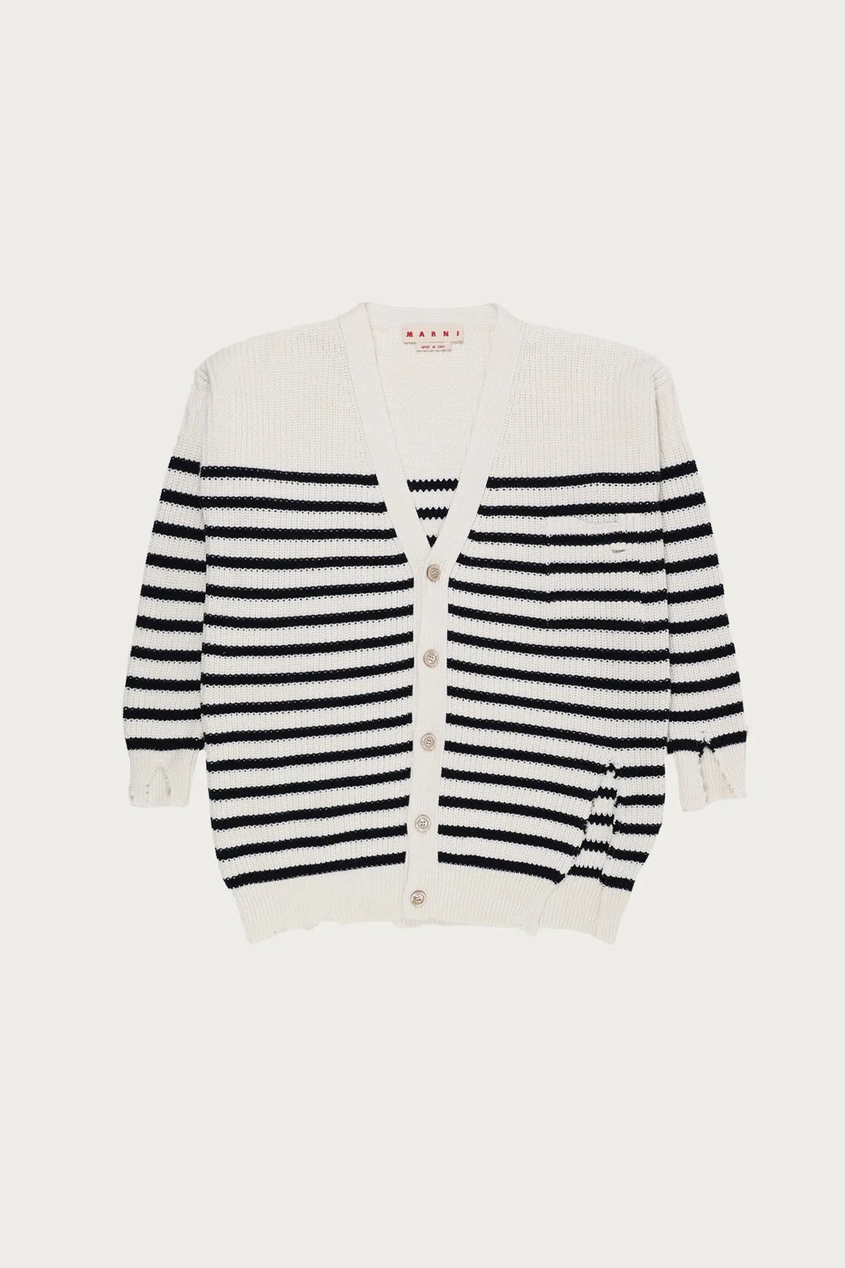 Distressed Knit Cardigan - Navy/Cream