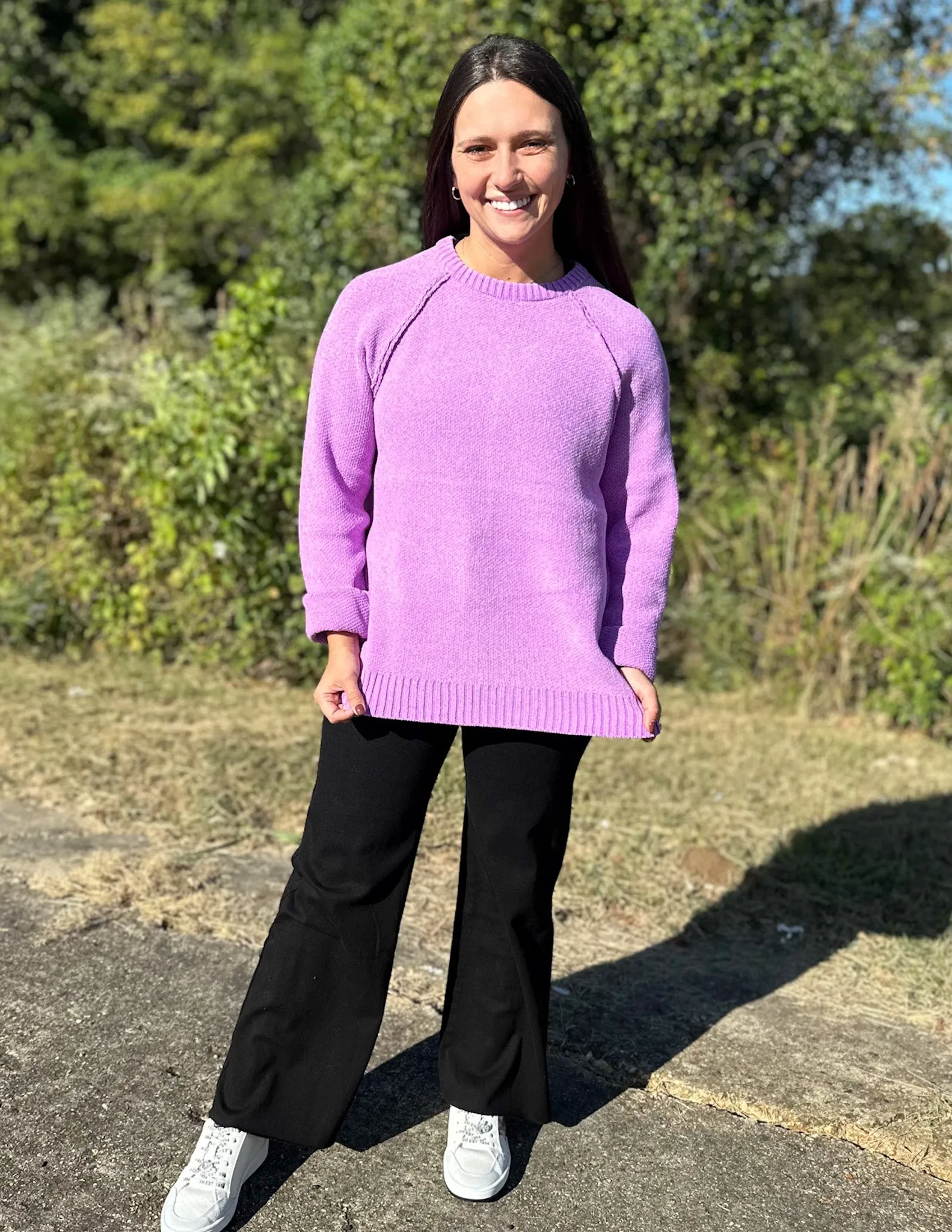 Don't Ever Look Back Raglan Chenille Sweater B Lavender