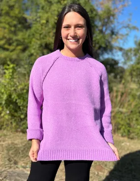 Don't Ever Look Back Raglan Chenille Sweater B Lavender