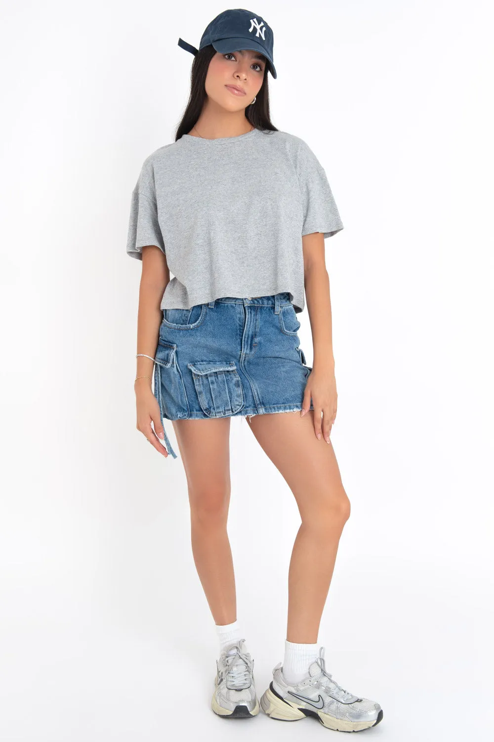 Falda corta cargo de denim fit ajustado