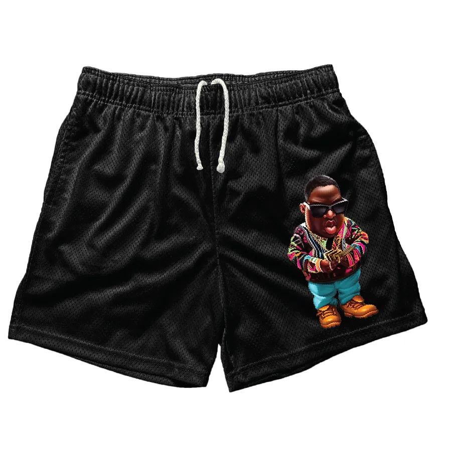 Gimme the Loot Biggie Black Mesh Shorts (5 Inch Inseam)