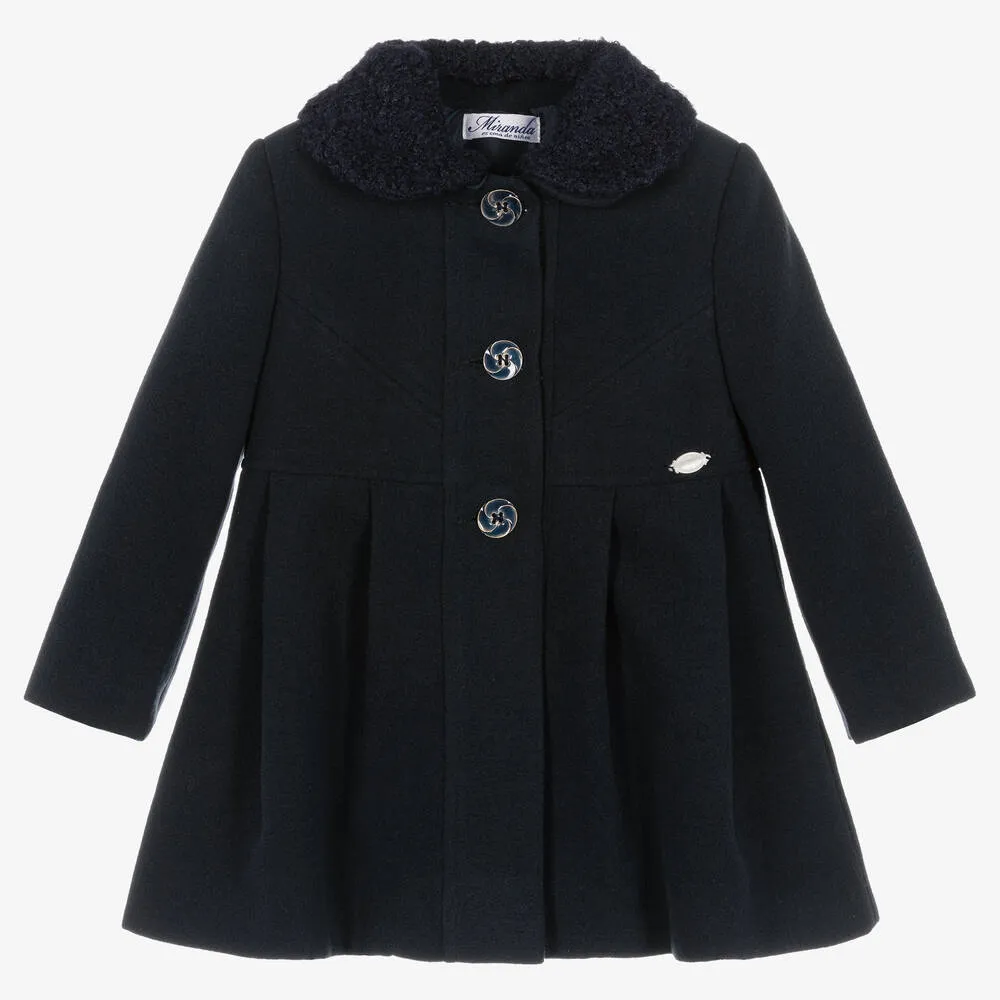 Girls Navy Blue Felted Coat