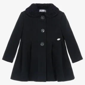 Girls Navy Blue Felted Coat