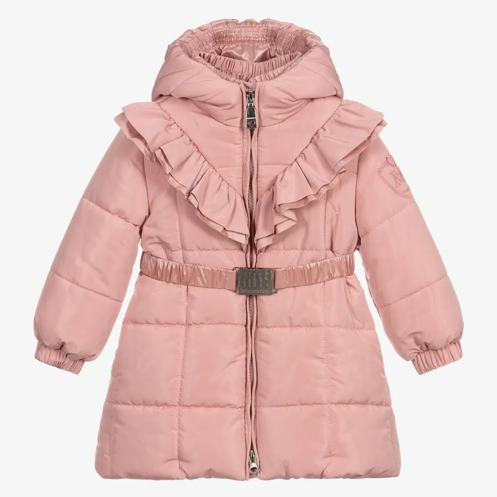 Girls Pink Hooded Puffer Coat