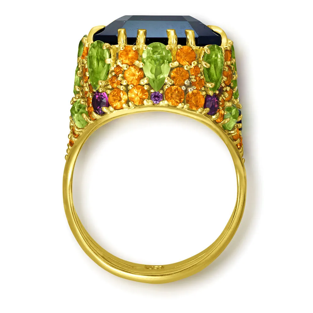 Gold Blossom Ring with Amethyst, Peridot & Diamonds