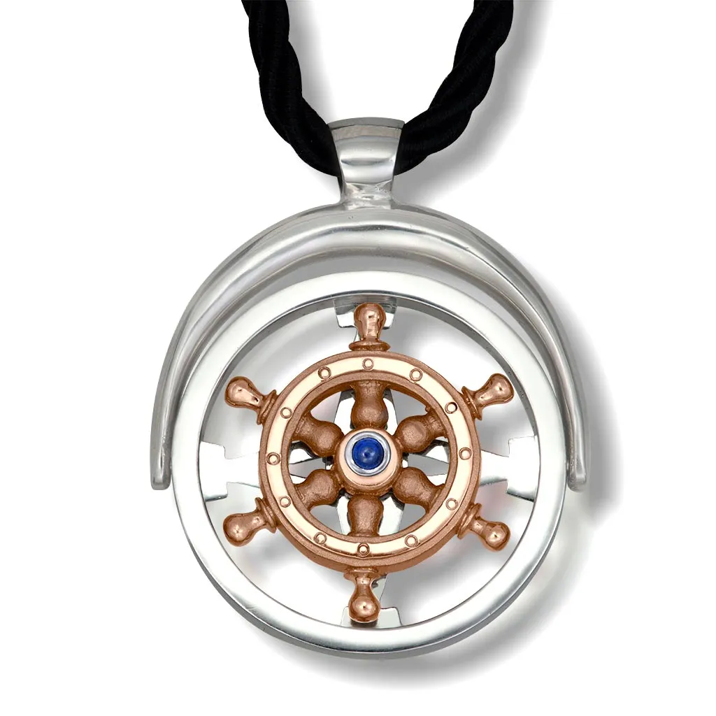 Gold Navigator Pendant Necklace with Sapphire