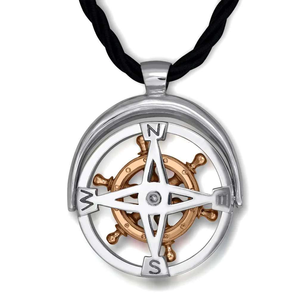 Gold Navigator Pendant Necklace with Sapphire