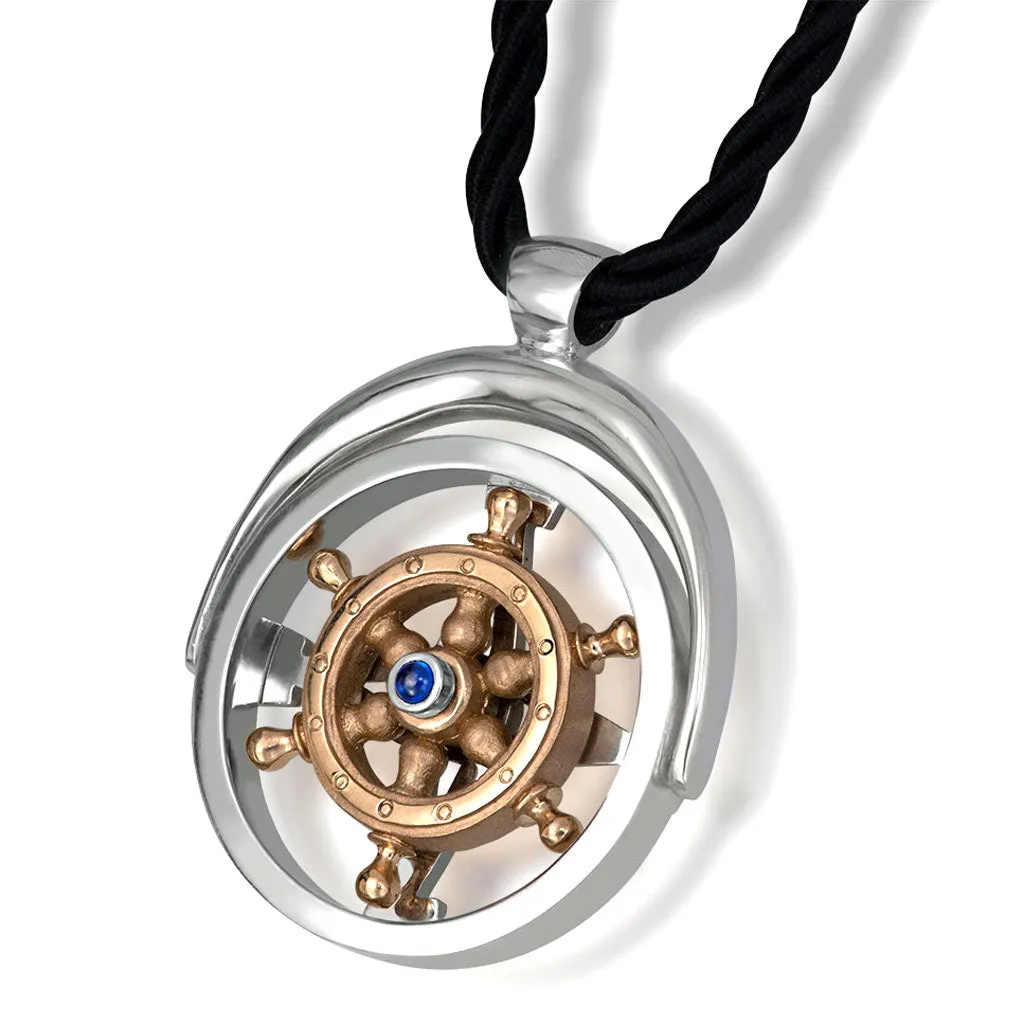 Gold Navigator Pendant Necklace with Sapphire