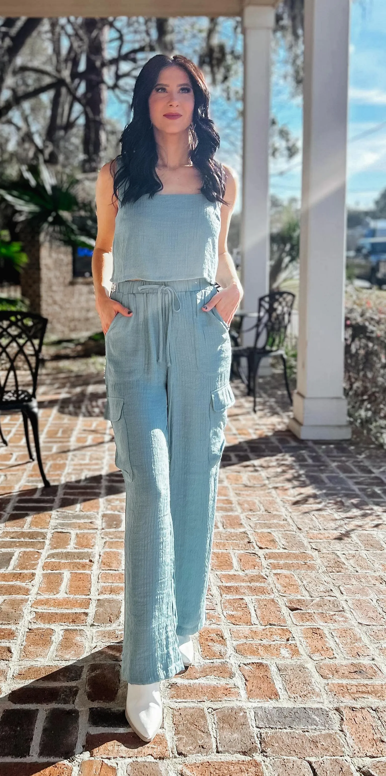 Got This Cargo Pant and Crop Set | Light Teal