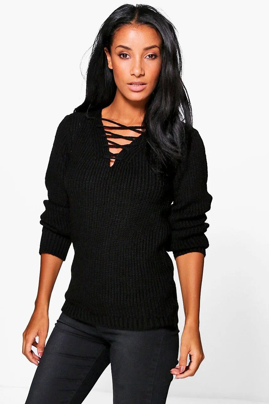 Hallie Lace Front Soft Knit Sweater