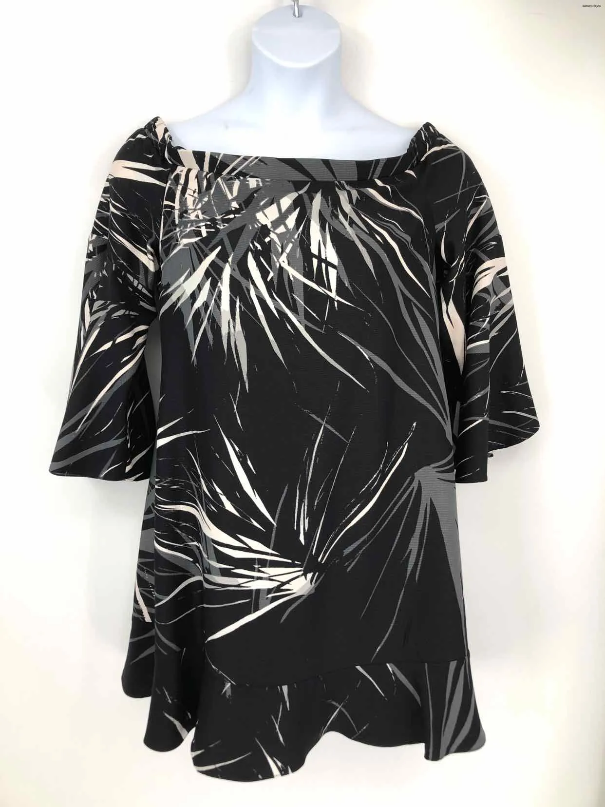 HALSTON Black White Print Off Shoulder Size 8  (M) Dress