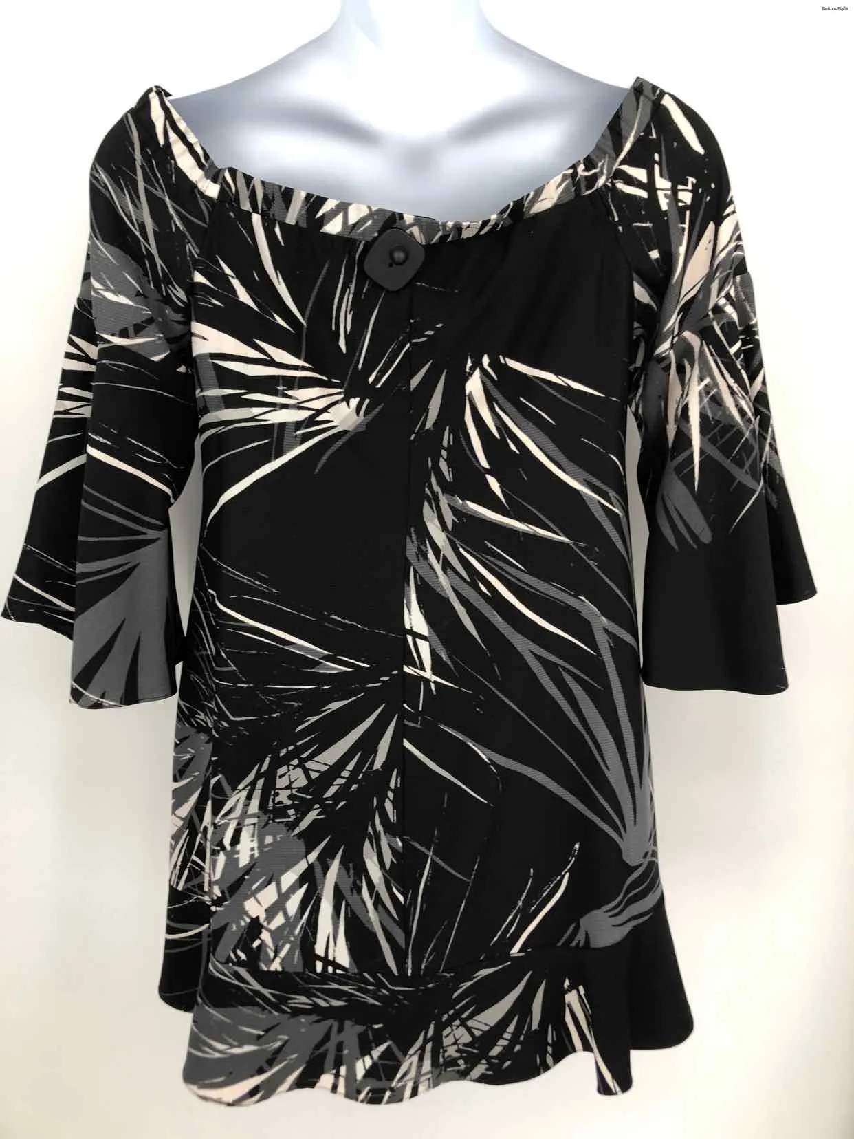 HALSTON Black White Print Off Shoulder Size 8  (M) Dress