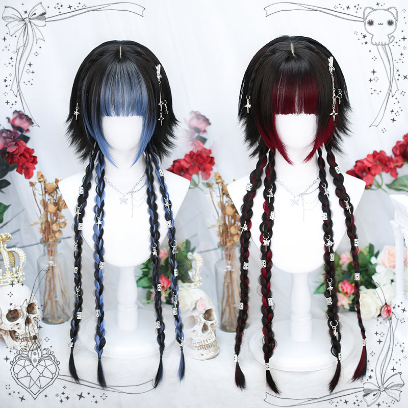 Harajuku Series Short Wig Long Braids Red Blue ON989