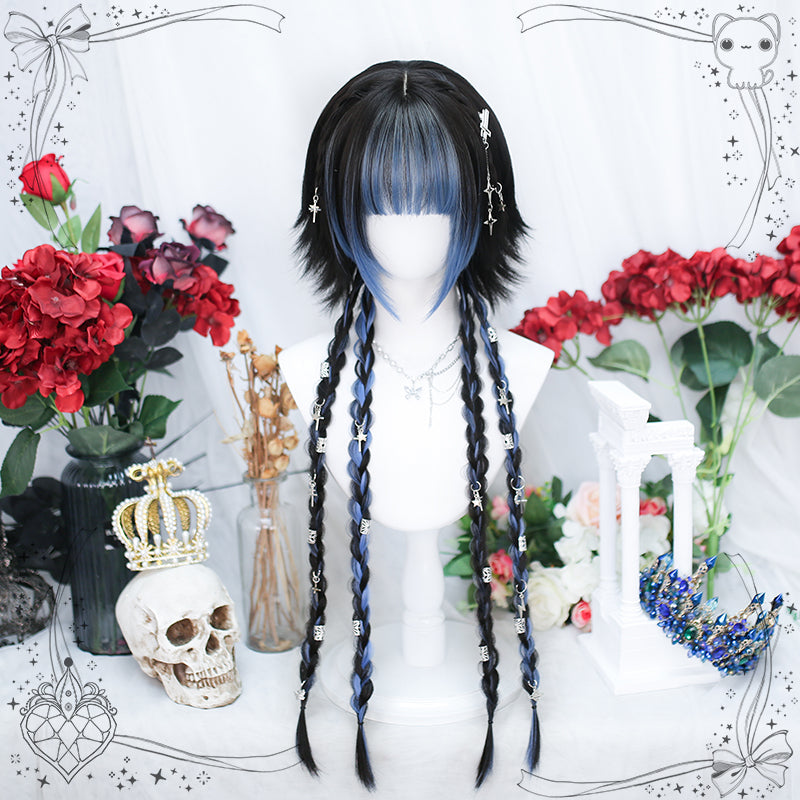 Harajuku Series Short Wig Long Braids Red Blue ON989