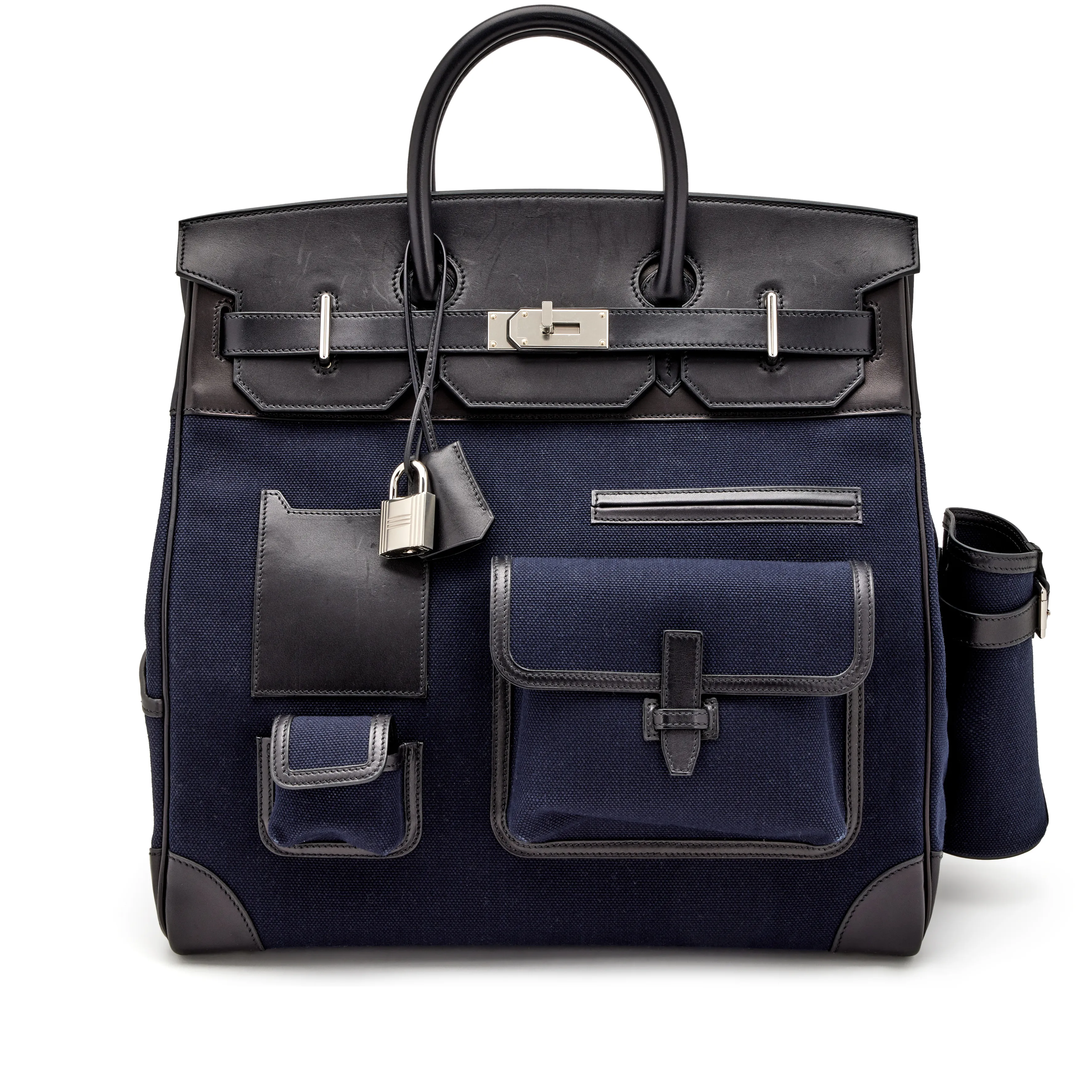 Hermès Bleu Marine Toile & Black Box Calf Cargo HAC 40 Palladium Hardware, 2021