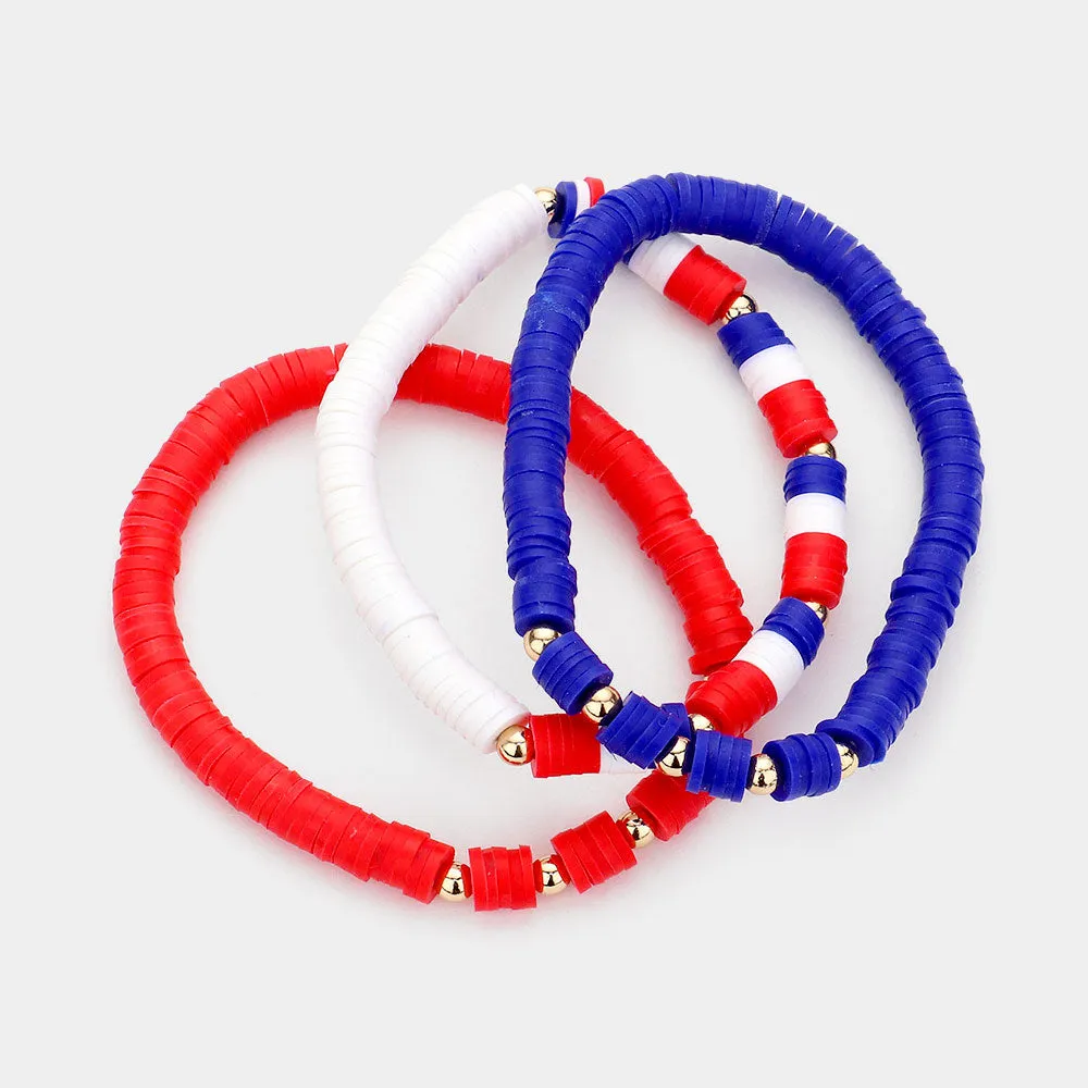 iLLASPARKZ 3PCS - American USA Flag Heishi Beads Bracelets