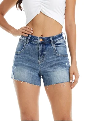 Indigo Mid Rise Stretch Shorts