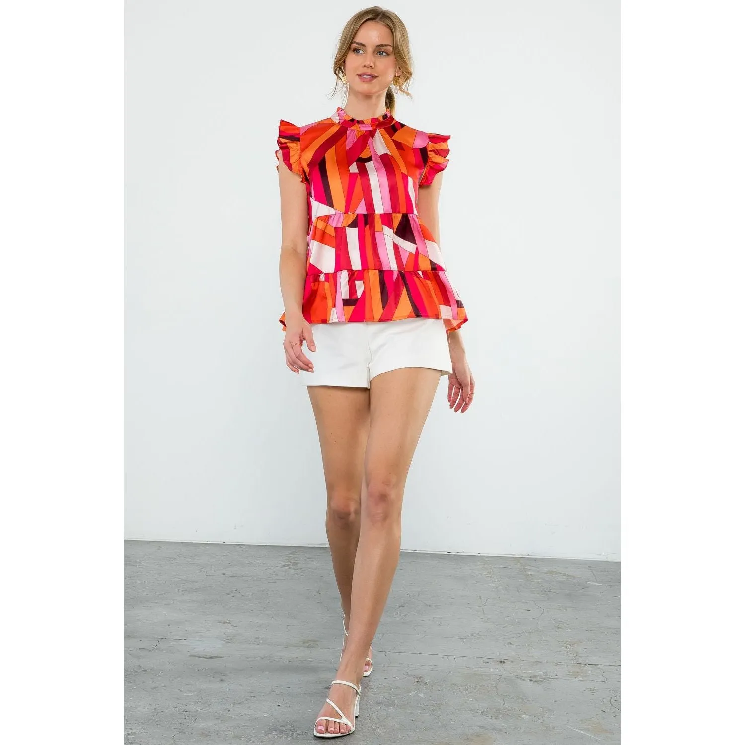 Isla Flutter Sleeve Multi Color THML Top-SALE