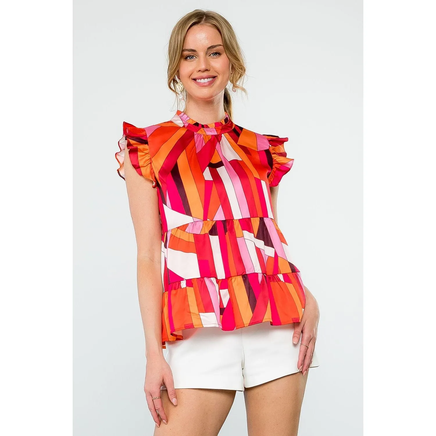 Isla Flutter Sleeve Multi Color THML Top-SALE