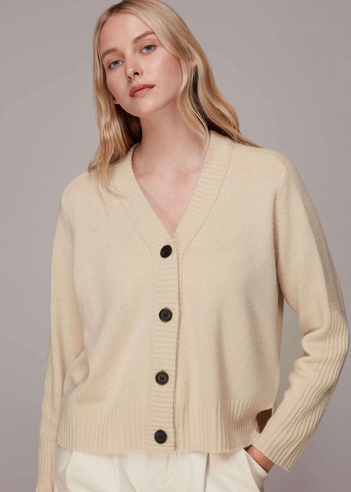 Ivory Ribbed Detail Wool Cardigan