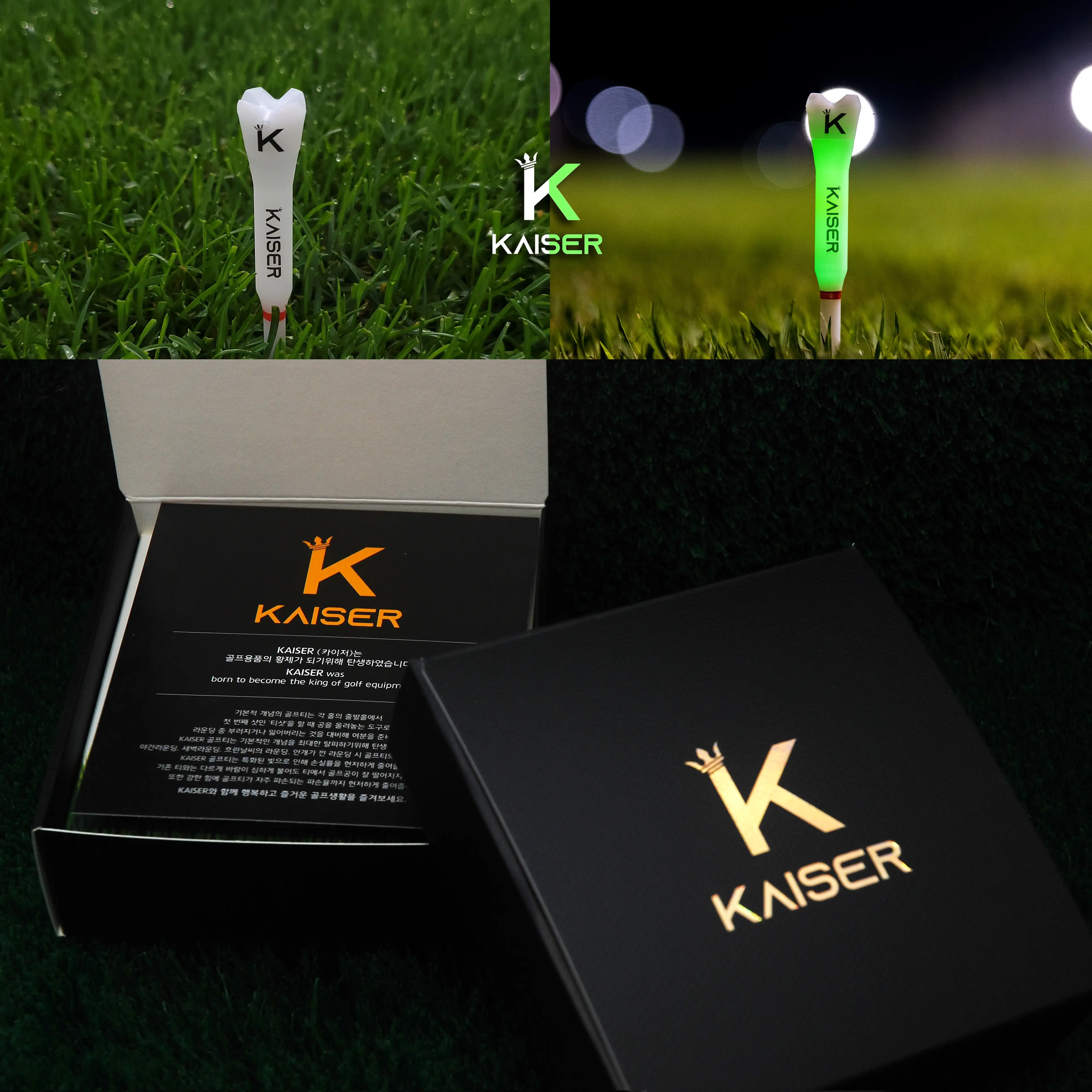 KAISER T2 Golf Tees Day Night Gifts Accessory Sets/ Long 2pcs+Short 1pcs/ distance increase luminous anti-slicing Height fix Hol