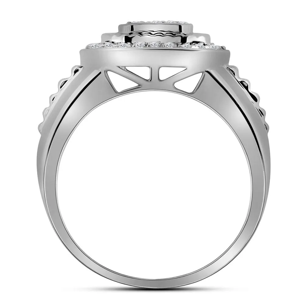 Keene Jewelers 10kt White Gold Mens Round Diamond Square Ribbed Cluster Ring 3/4 Cttw