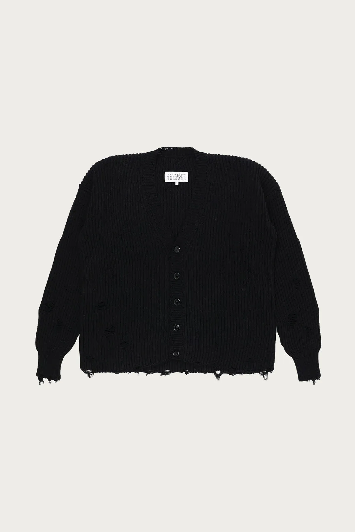 Knit Distressed V-Neck Cardigan - Black