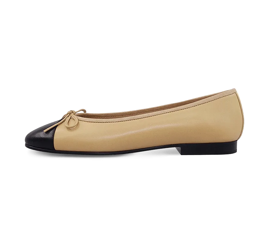 Lambskin Two Tone Bow Ballet Flats