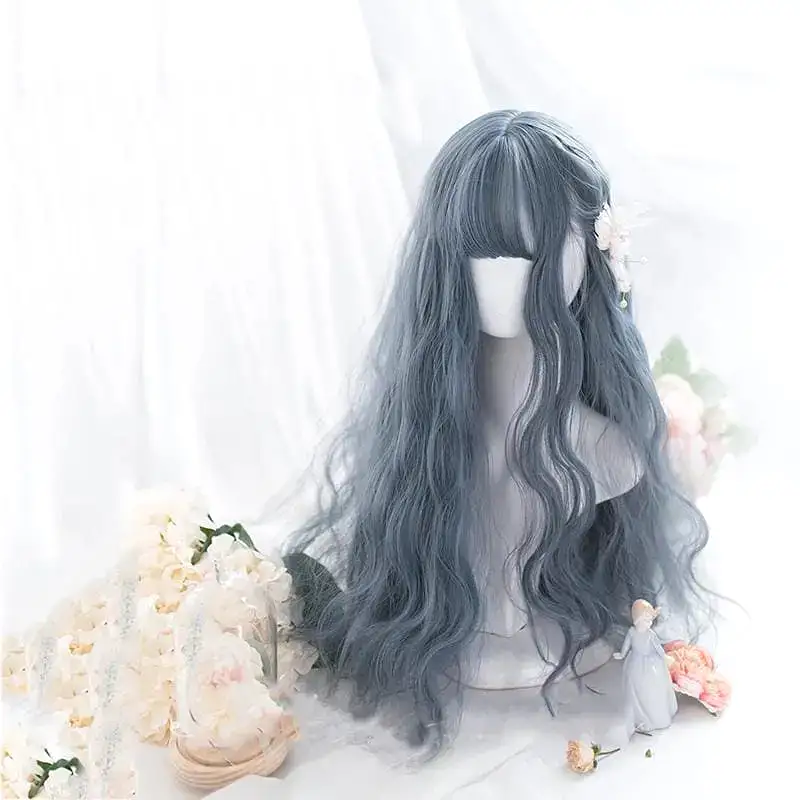 Lolita Blue Gray Wavy Long Curly Wig MK15443