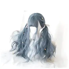 Lolita Blue Gray Wavy Long Curly Wig MK15443