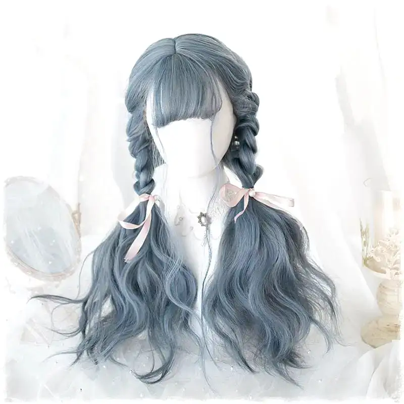 Lolita Blue Gray Wavy Long Curly Wig MK15443