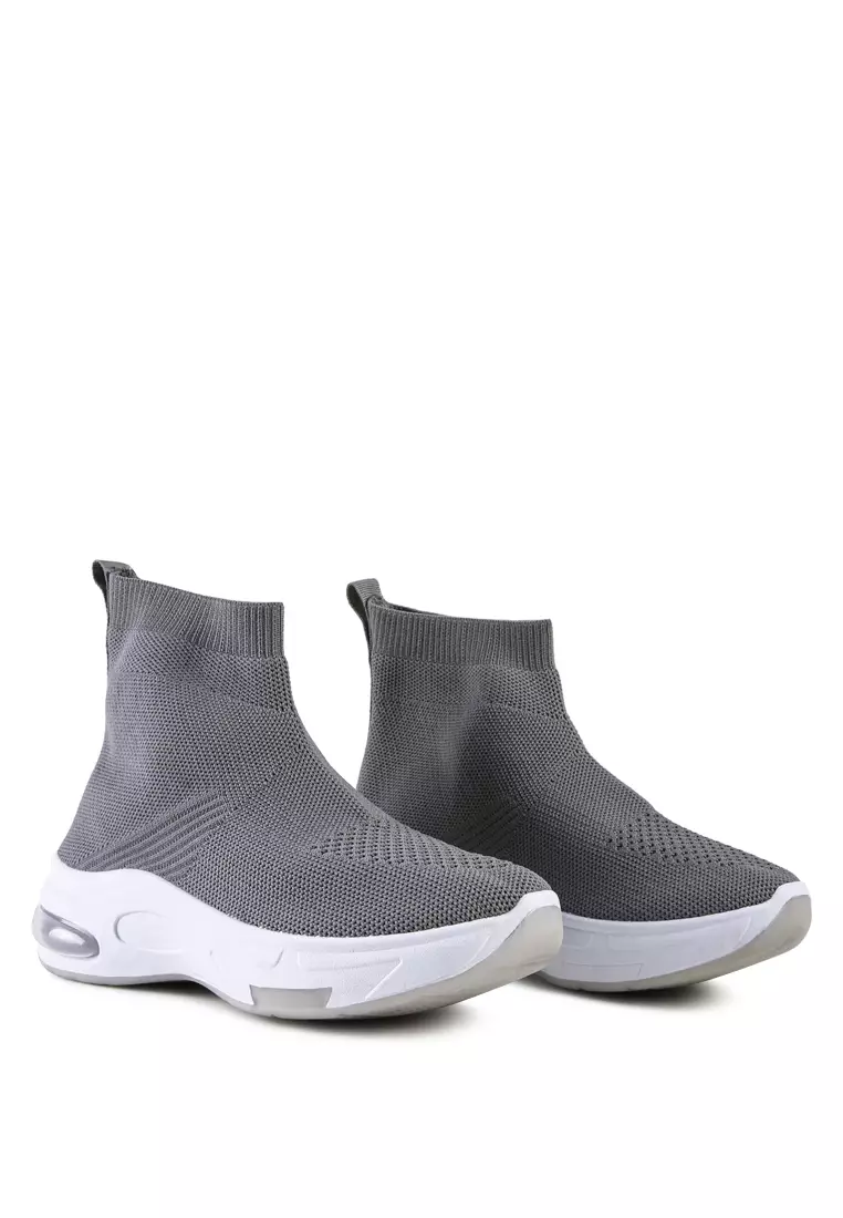 London Rag Grey Knitted Ankle Chunky Sneaker Boots