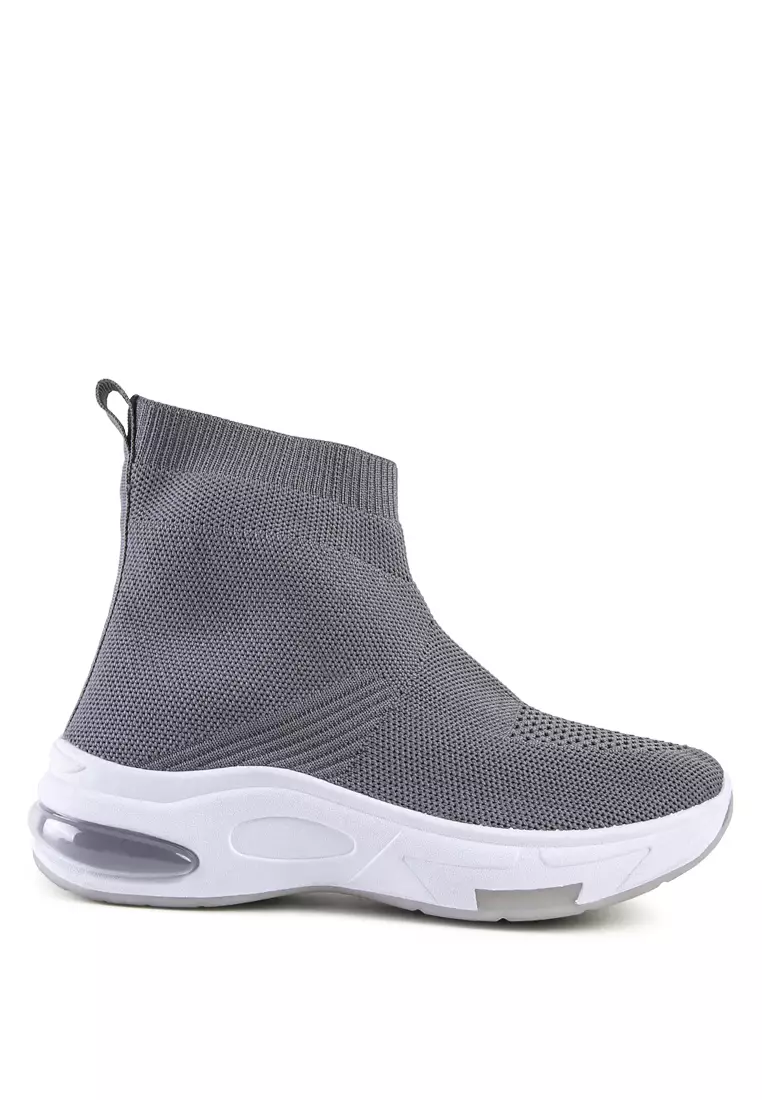 London Rag Grey Knitted Ankle Chunky Sneaker Boots