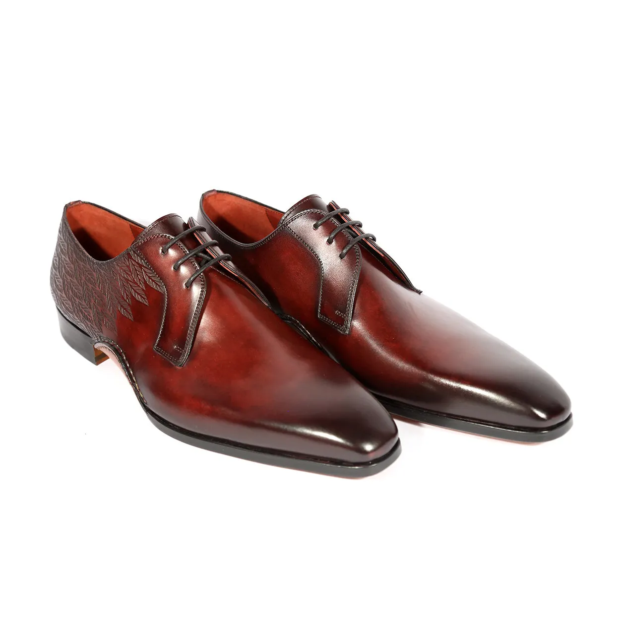 Magnanni 24834 Hayos Men's Shoes Burgundy Laser Print / Calf-Skin Leather Derby Oxfords (MAGS1123)