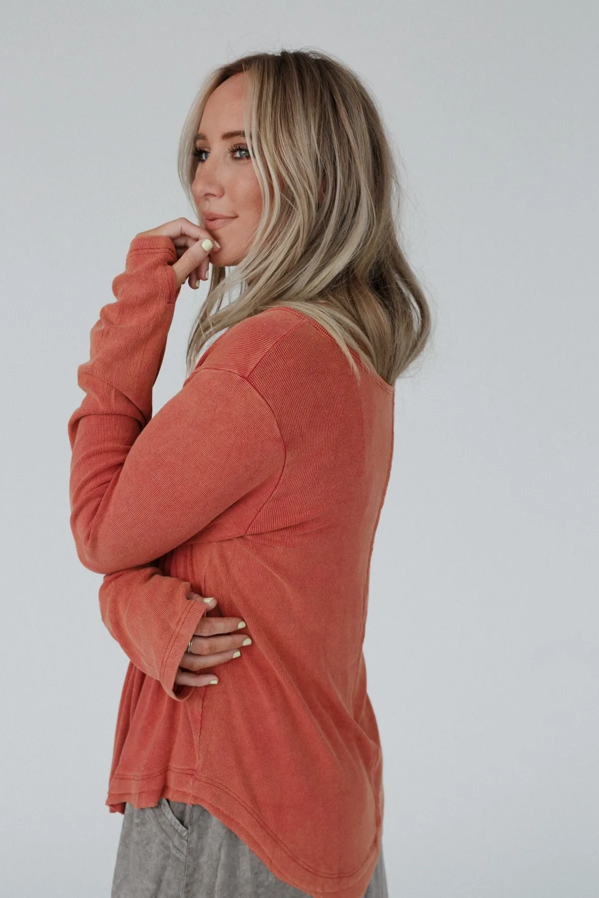 Mazy Ribbed Top - Orange