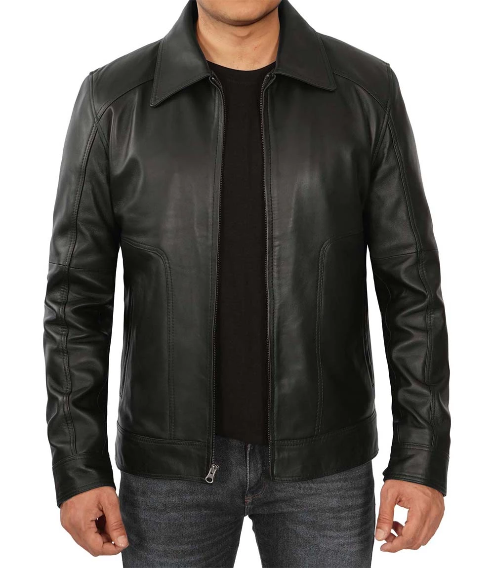 Men's Tall Harrington Black Leather Jacket