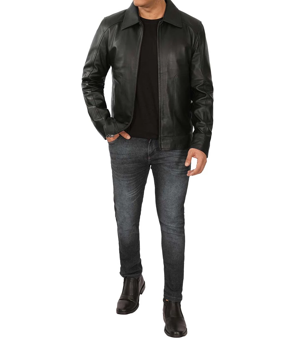 Men's Tall Harrington Black Leather Jacket