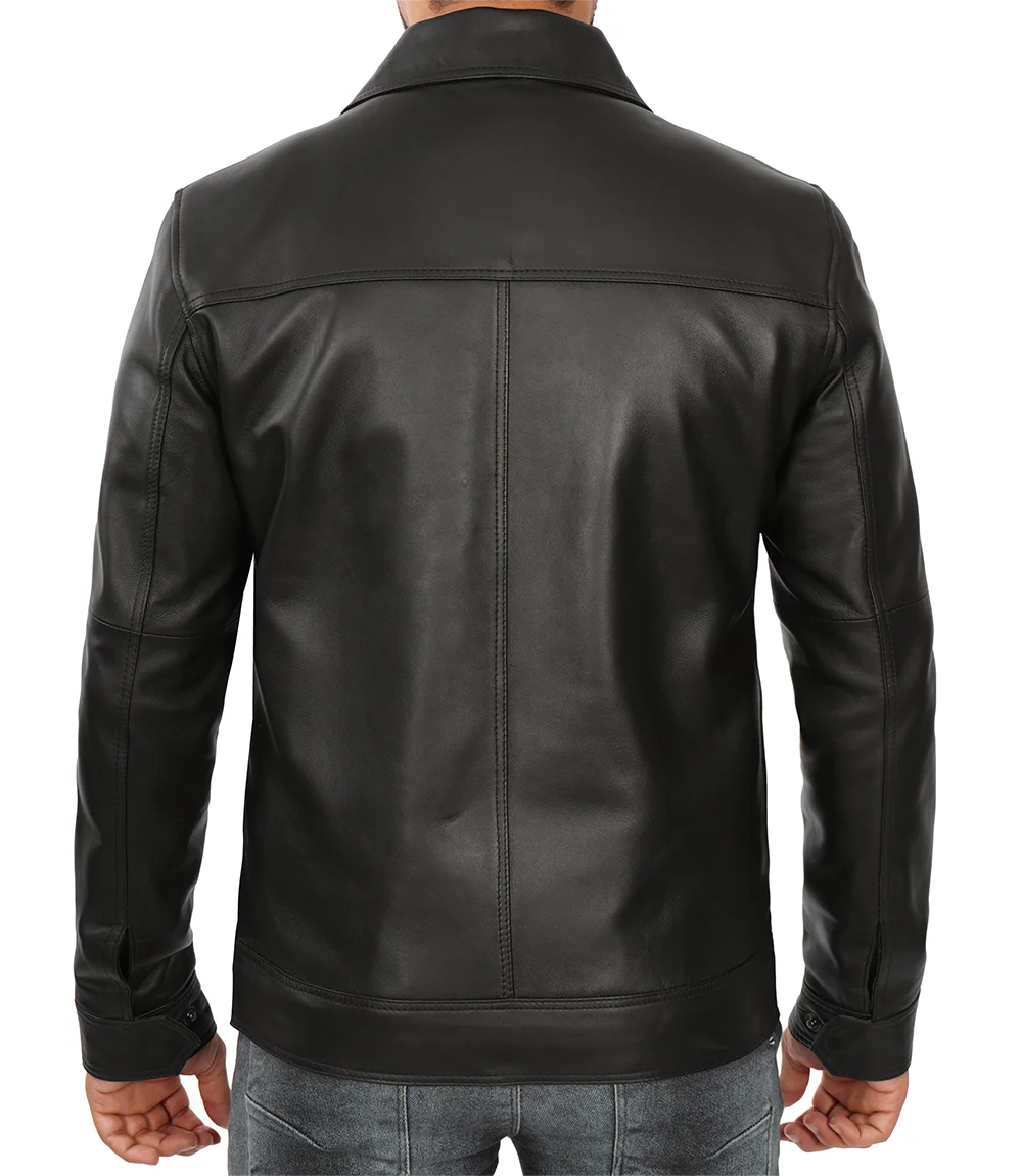 Men's Tall Harrington Black Leather Jacket